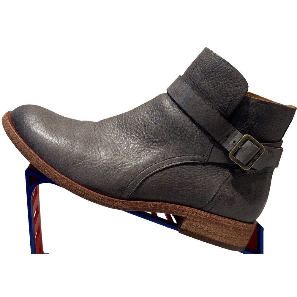 Kork-Ease Viki Gray Buckle Strap Leather Ankle Bootie/Side Zip US Womens 6.5M